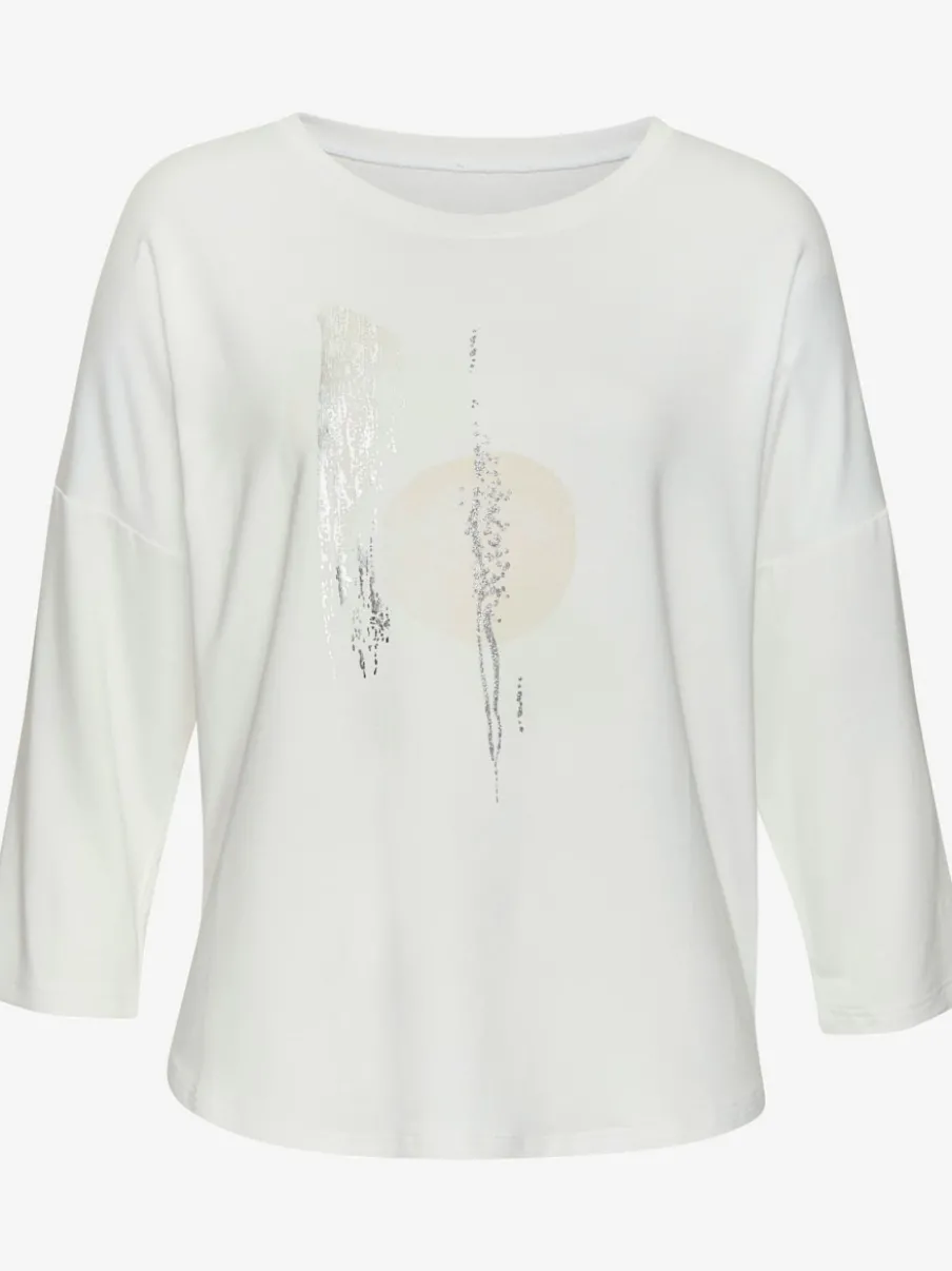 T-shirt à manches 3/4 avec imprimé feuille en viscose douce