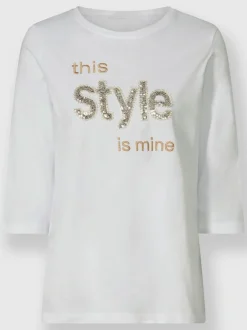 T-shirt à manches 3/4 avec inscription paillettes brillantes