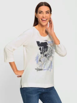 T-shirt à manches 3/4 avec inscription et détails brillants