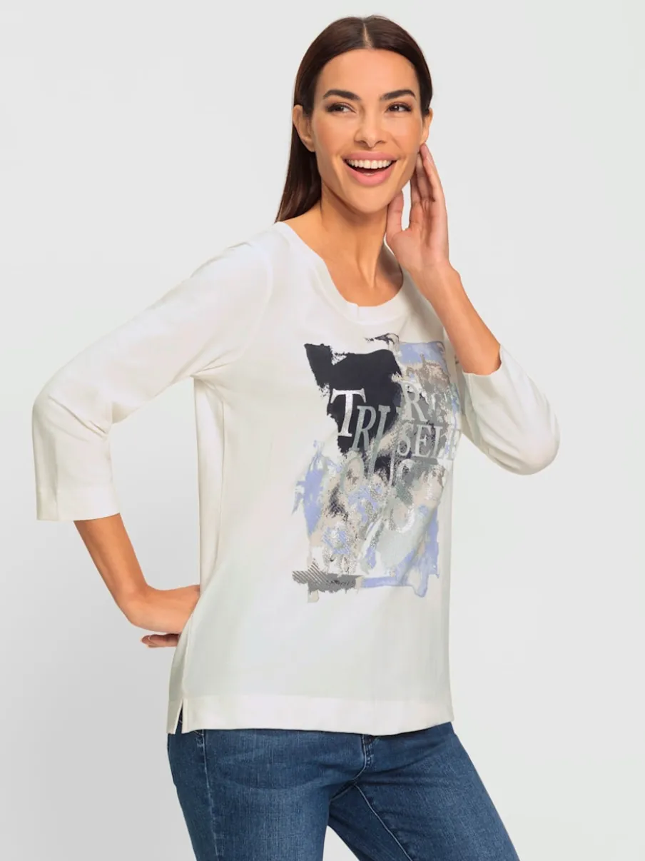 T-shirt à manches 3/4 avec inscription et détails brillants