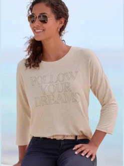 T-shirt à manches 3/4 avec inscription en strass douce