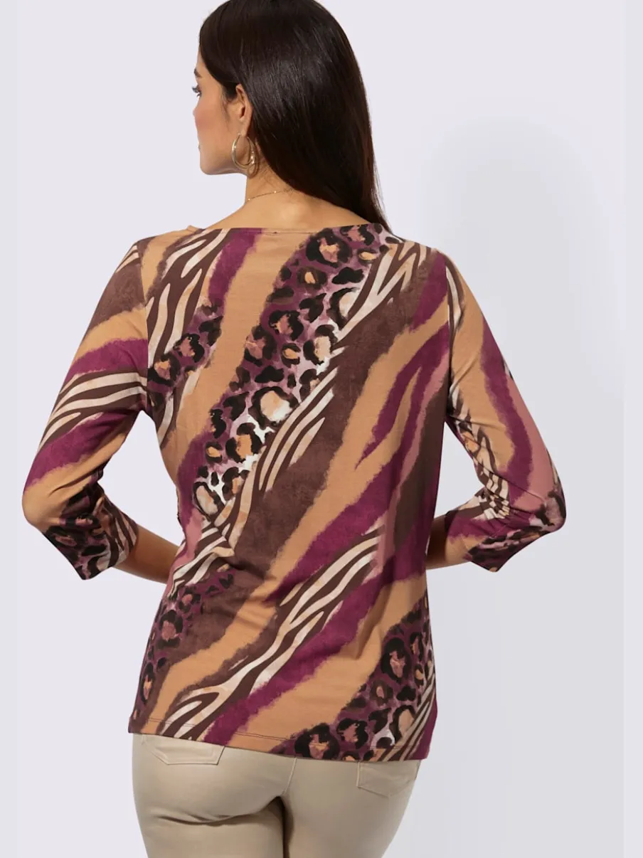 T-shirt à manches 3/4 avec motif animal et encolure en U