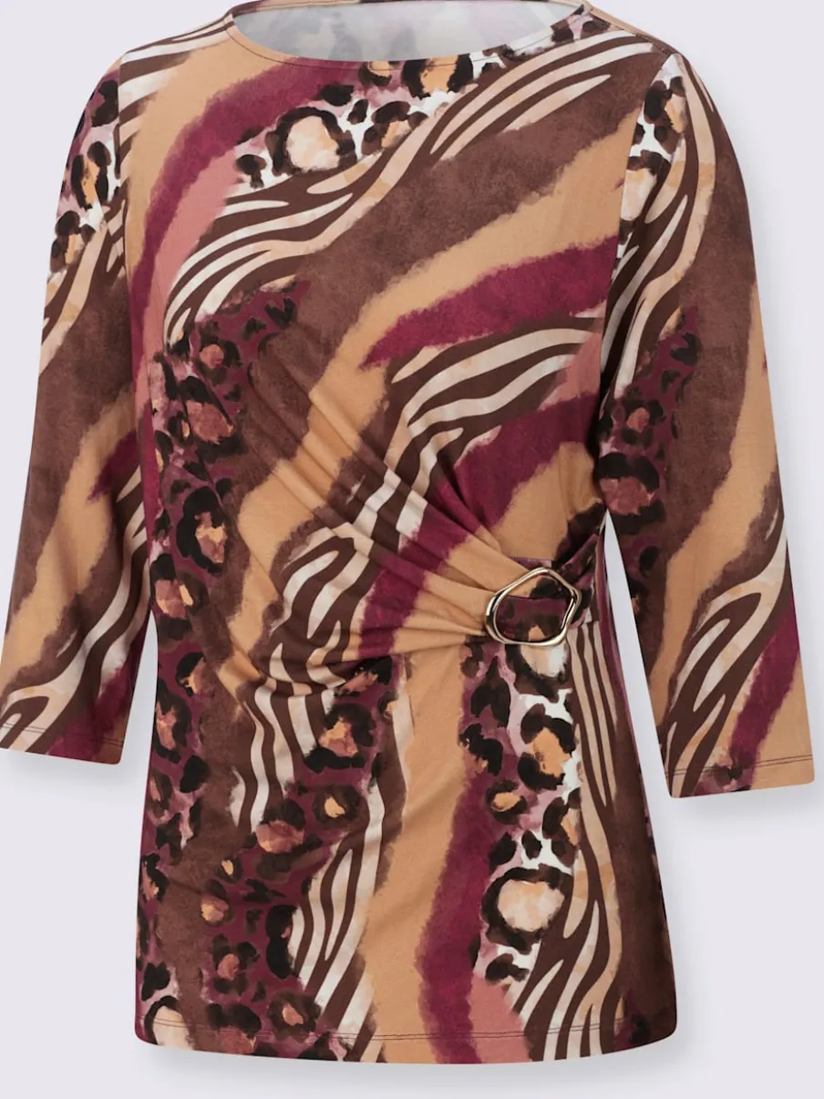 T-shirt à manches 3/4 avec motif animal et encolure en U