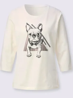 T-shirt à manches 3/4 avec motif chien et détails fantaisie