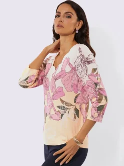 T-shirt à manches 3/4 avec motif floral en modal