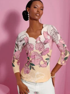T-shirt à manches 3/4 avec motif floral en modal