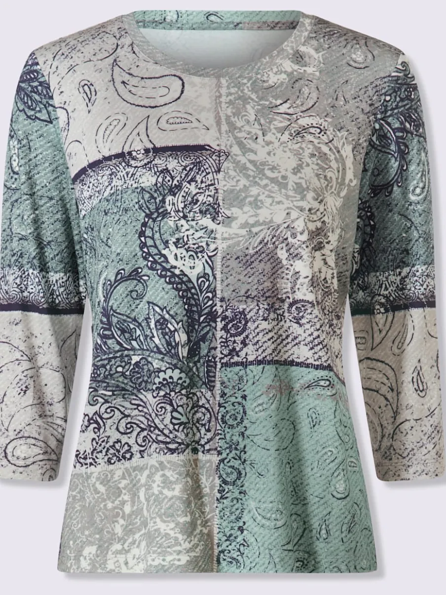 T-shirt à manches 3/4 avec motif patchwork en viscose ECOVERO
