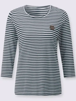 T-shirt à manches 3/4 avec motif rayures en fils teintés