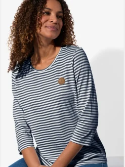 T-shirt à manches 3/4 avec motif rayures en fils teintés