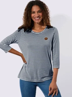 T-shirt à manches 3/4 avec motif rayures en fils teintés
