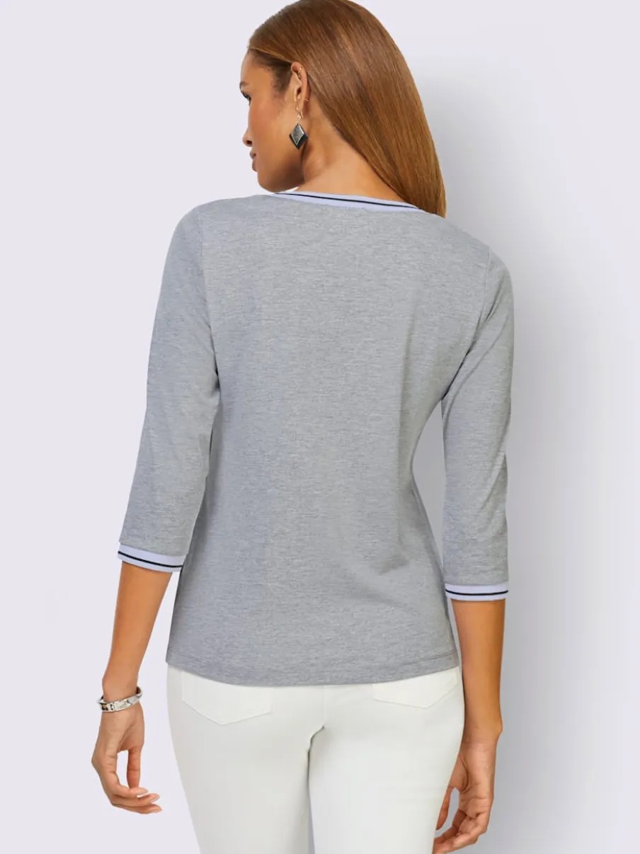 T-shirt à manches 3/4 avec petites pierres fantaisie