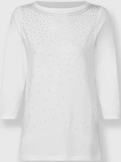 T-shirt à manches 3/4 avec pierres brillantes devant