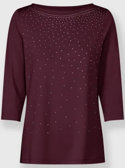 T-shirt à manches 3/4 avec pierres brillantes devant