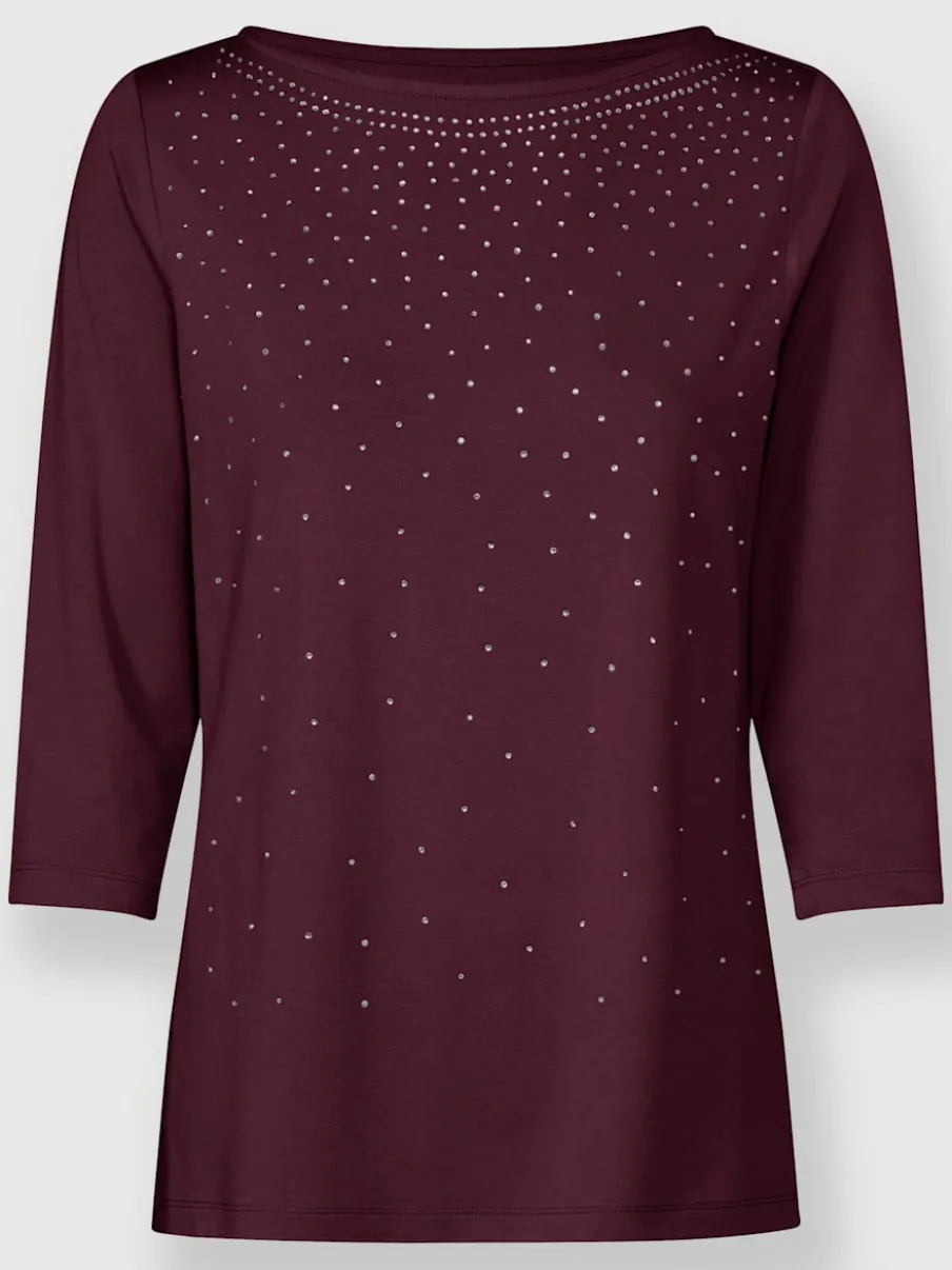 T-shirt à manches 3/4 avec pierres brillantes devant