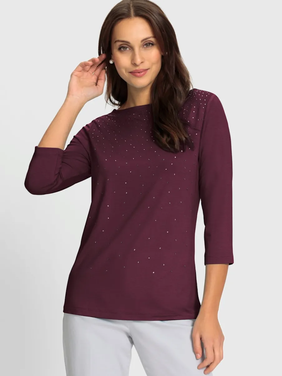 T-shirt à manches 3/4 avec pierres brillantes devant