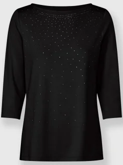 T-shirt à manches 3/4 avec pierres brillantes devant