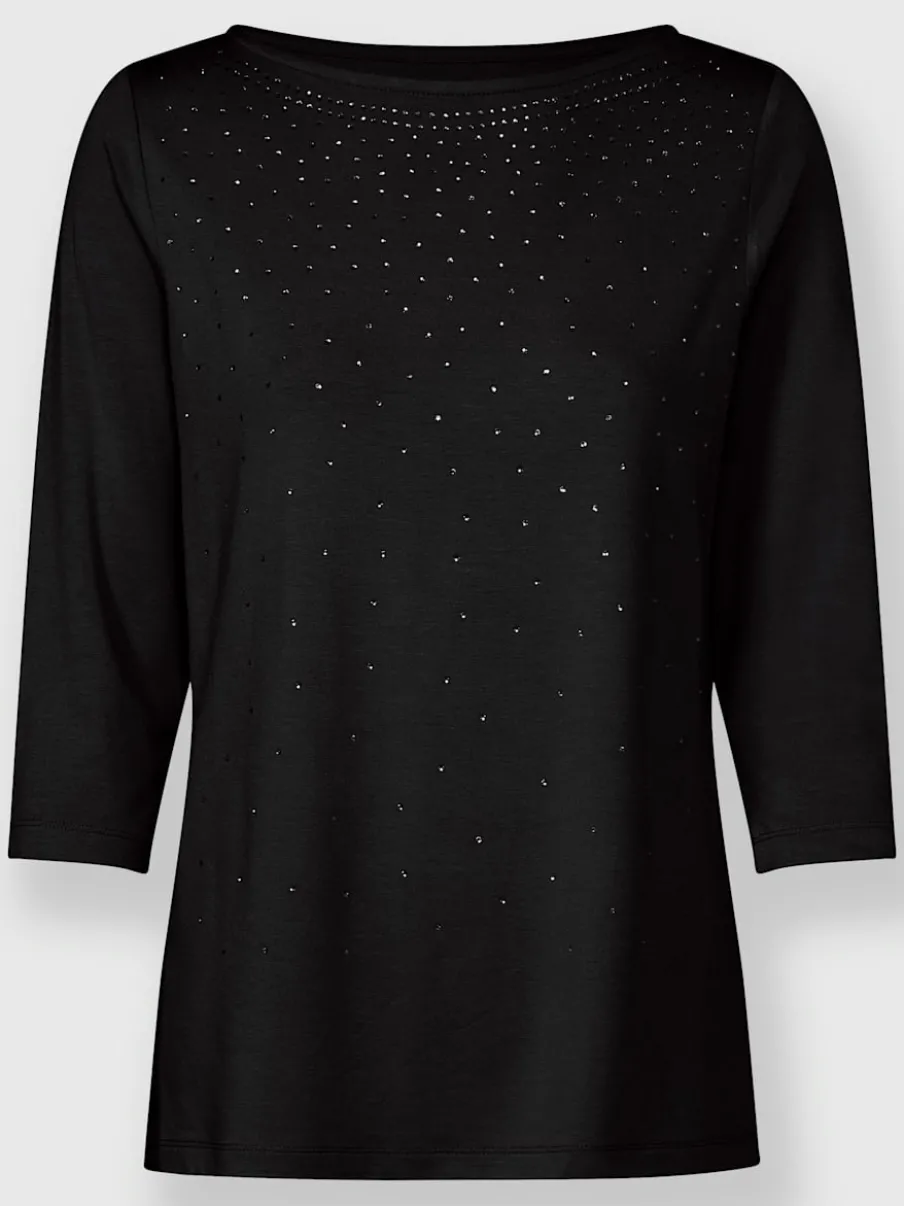 T-shirt à manches 3/4 avec pierres brillantes devant