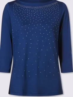 T-shirt à manches 3/4 avec pierres brillantes devant