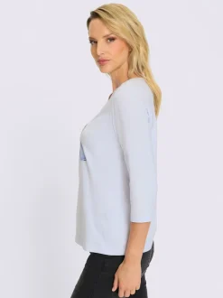 T-shirt à manches 3/4 avec pierres brillantes devant