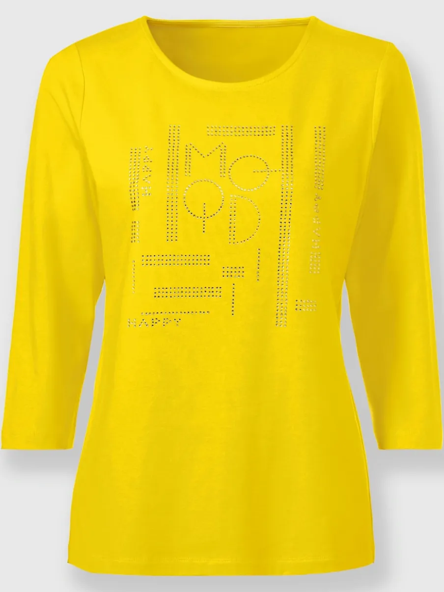 T-shirt à manches 3/4 avec pierres brillantes encolure ronde