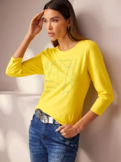 T-shirt à manches 3/4 avec pierres brillantes encolure ronde