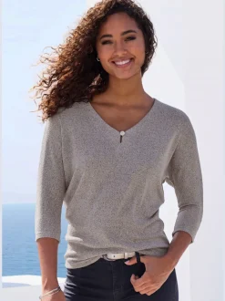 T-shirt à manches 3/4 avec strass au niveau encolure