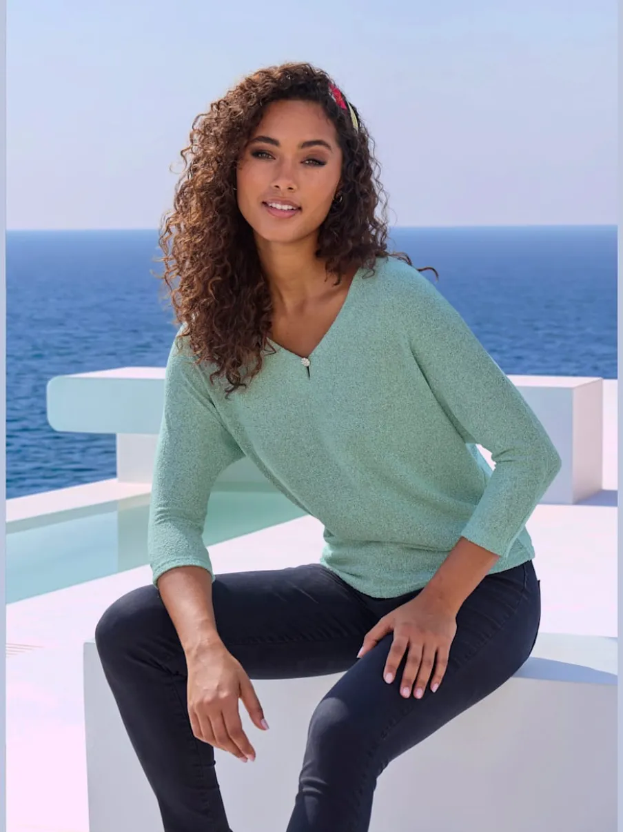 T-shirt à manches 3/4 avec strass au niveau encolure