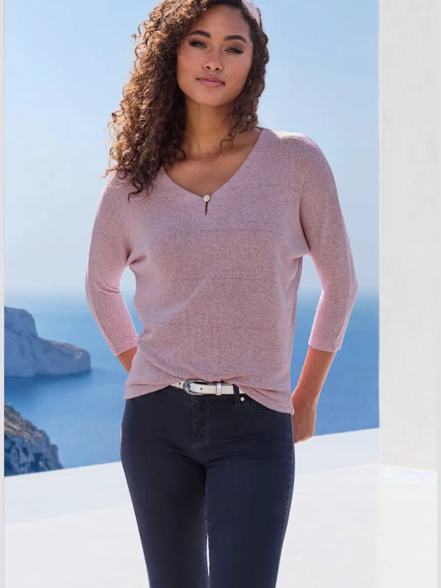 T-shirt à manches 3/4 avec strass au niveau encolure