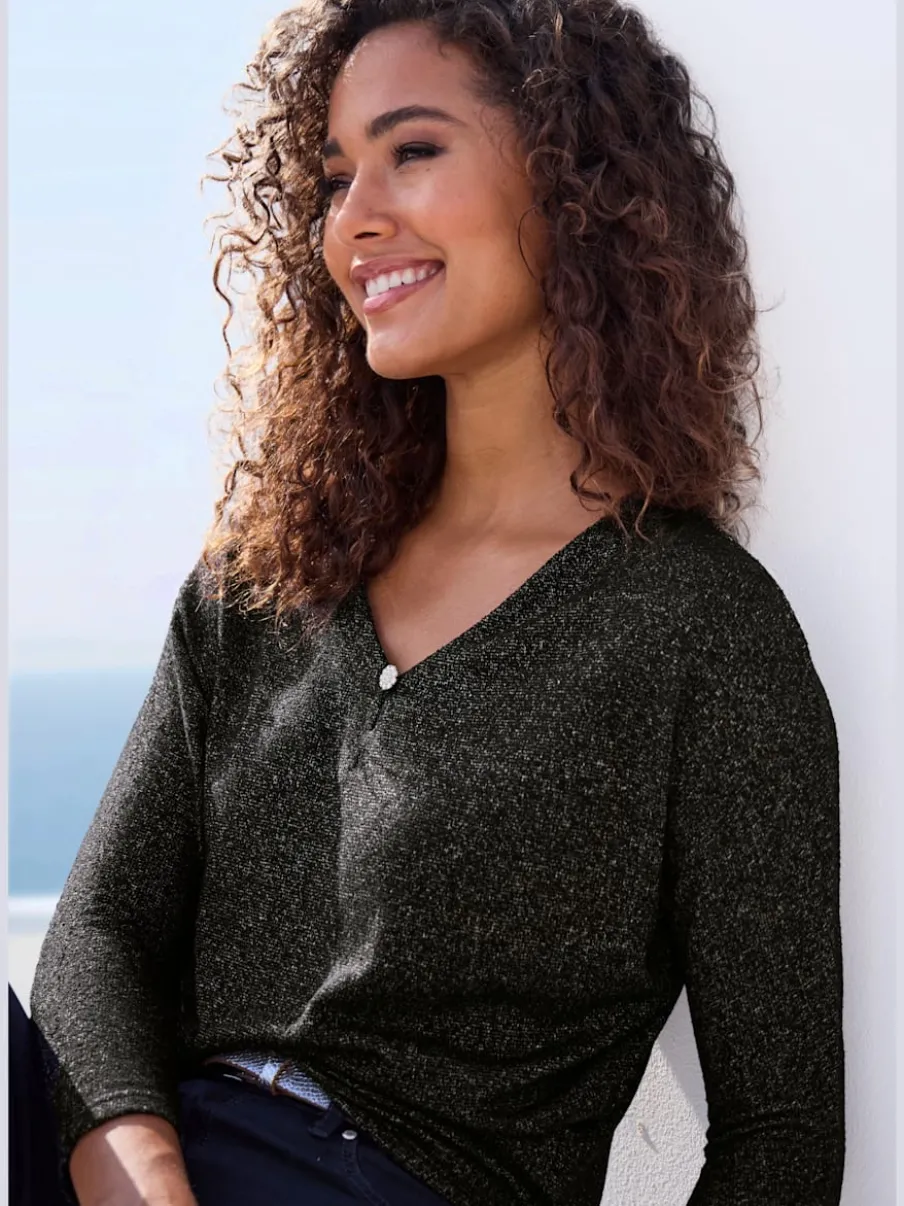 T-shirt à manches 3/4 avec strass au niveau encolure