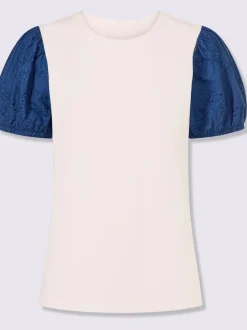 T-shirt à manches bouffantes avec broderie et encolure ronde