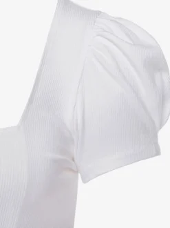 T-shirt à manches bouffantes courtes avec col carré et ourlet droit