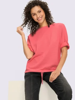 T-shirt manches chauve-souris à encolure ronde avec lien à nouer