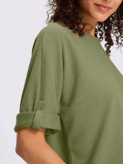 T-shirt manches chauve-souris à encolure ronde avec lien à nouer