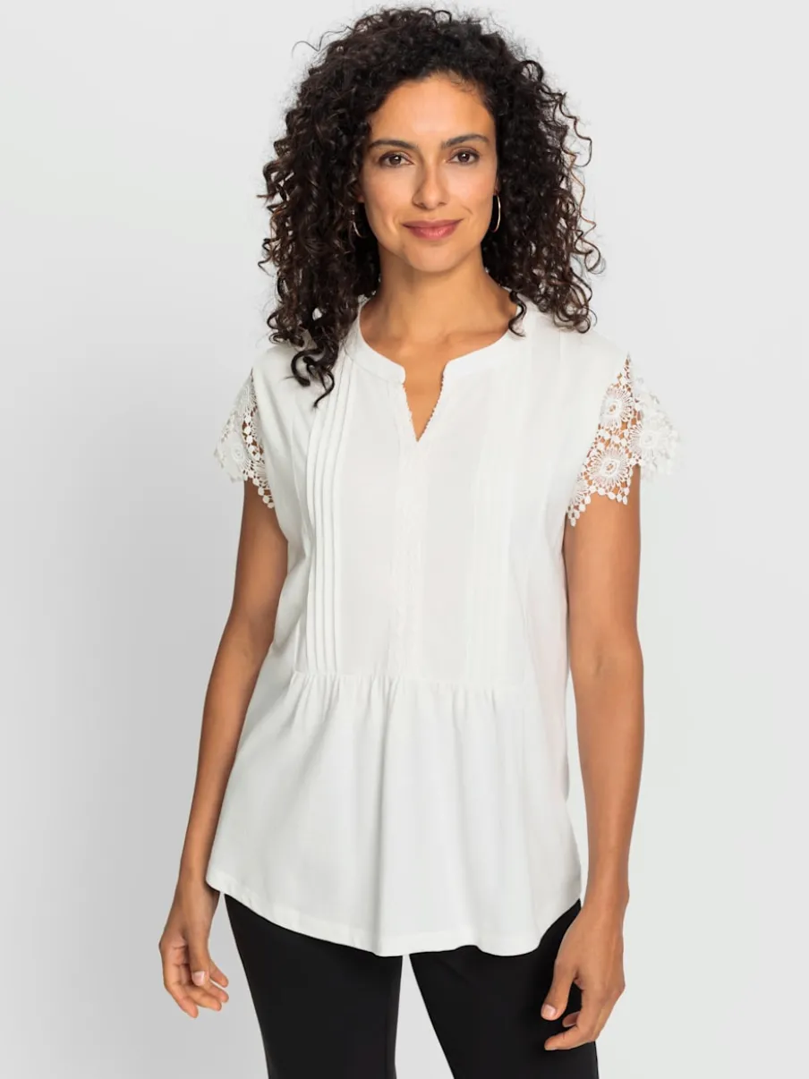 T-shirt à manches chauve-souris en coton et modal
