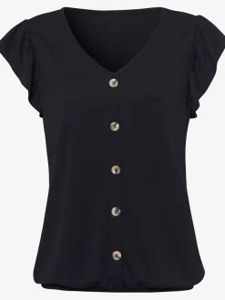 T-shirt à manches chauve-souris et patte de boutonnage décorative