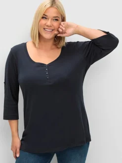 T-shirt à manches 3/4 coupe henley tendance