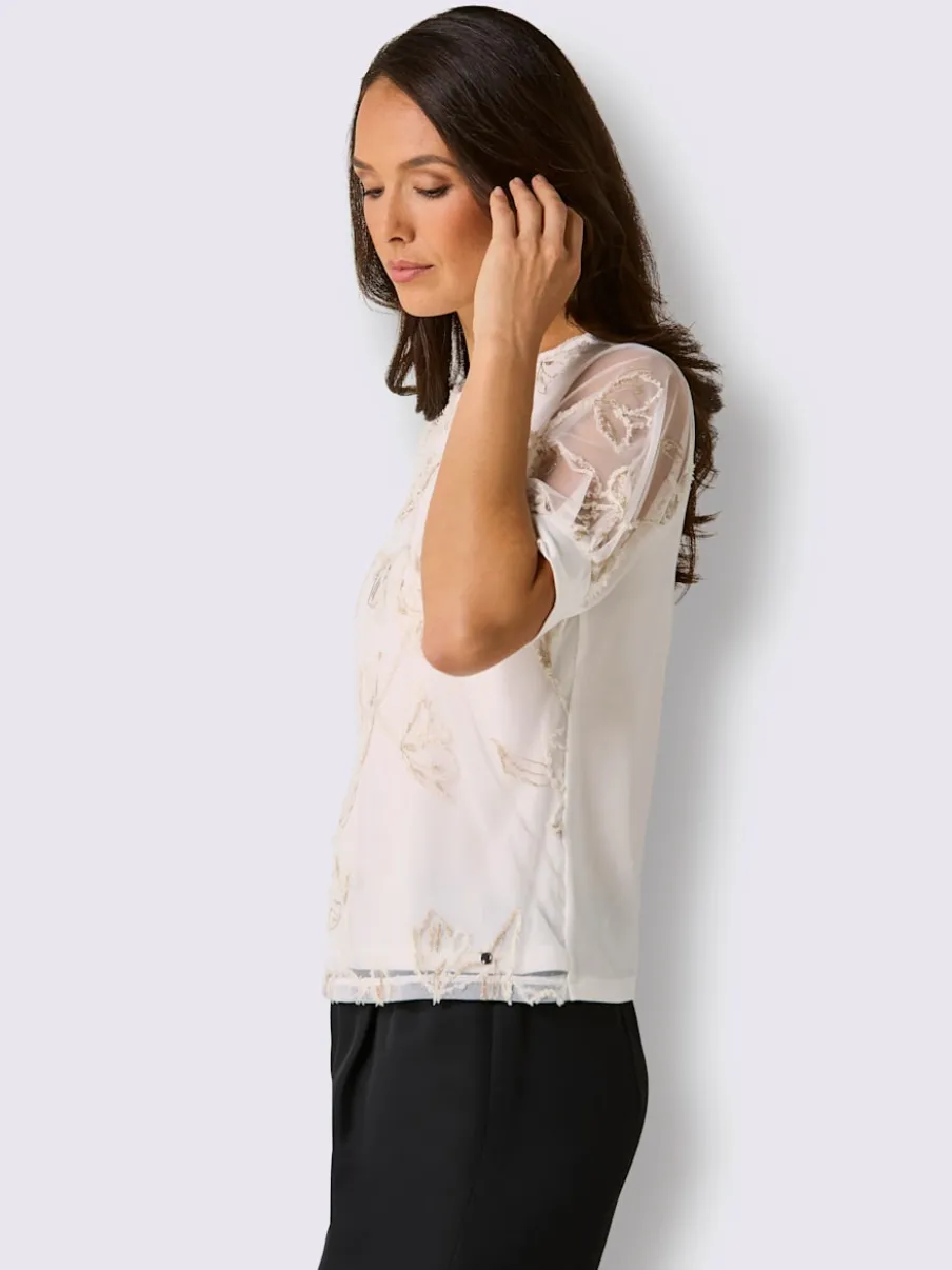 T-shirt à manches courtes avec broderies et maille transparente