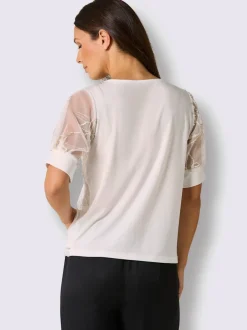 T-shirt à manches courtes avec broderies et maille transparente