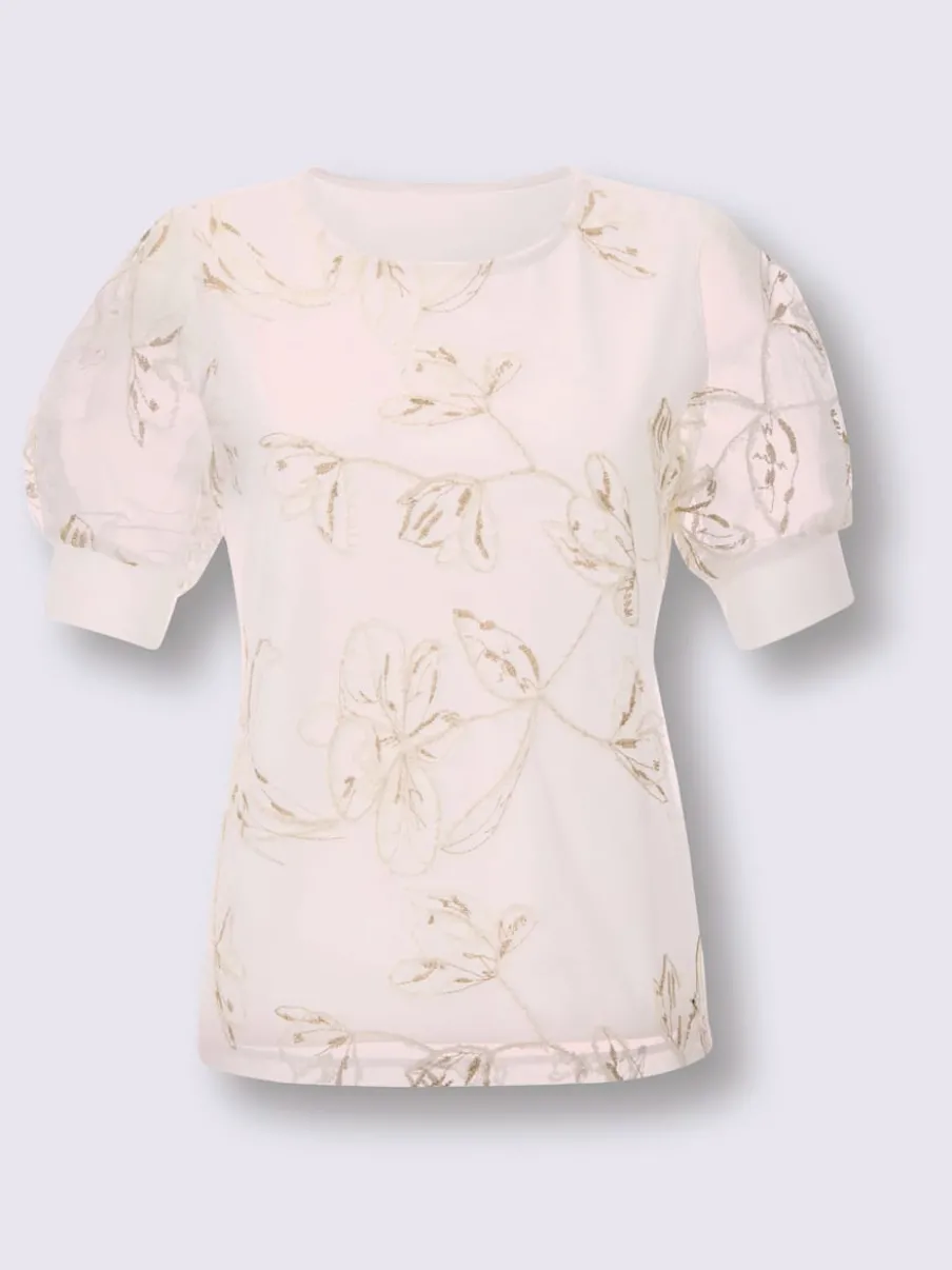 T-shirt à manches courtes avec broderies et maille transparente