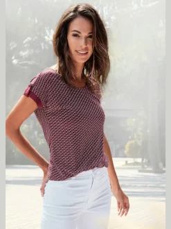 T-shirt à manches courtes avec bordure unie et bouton doré