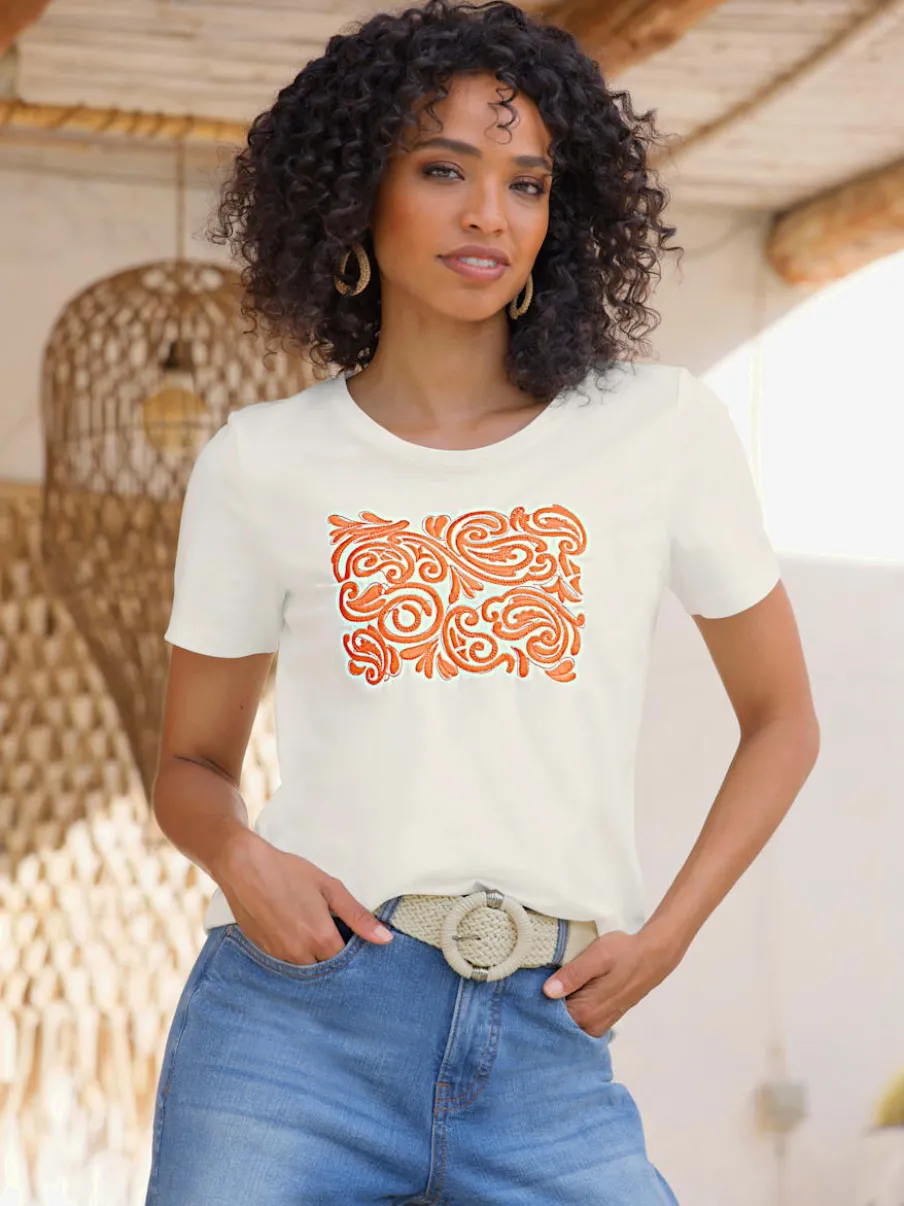 T-shirt à manches courtes avec broderie ornementale sur le devant