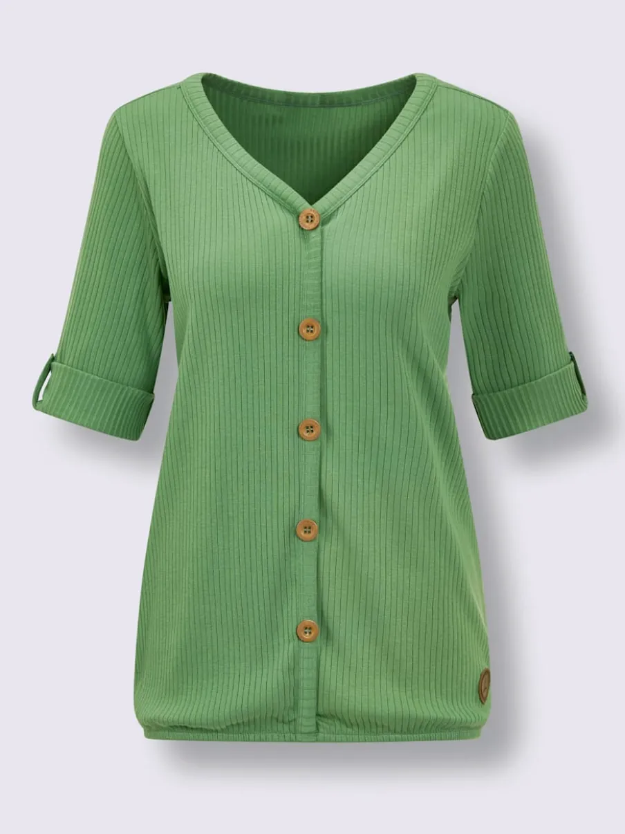 T-shirt à manches courtes avec col V et bouton décoratif