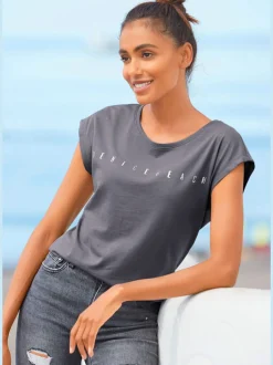 T-shirt à manches courtes avec col rond et logo brillant