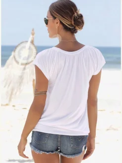 T-shirt à manches courtes avec col V profond et coupe décontractée