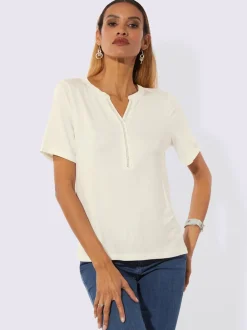 T-shirt à manches courtes avec col V et fentes latérales