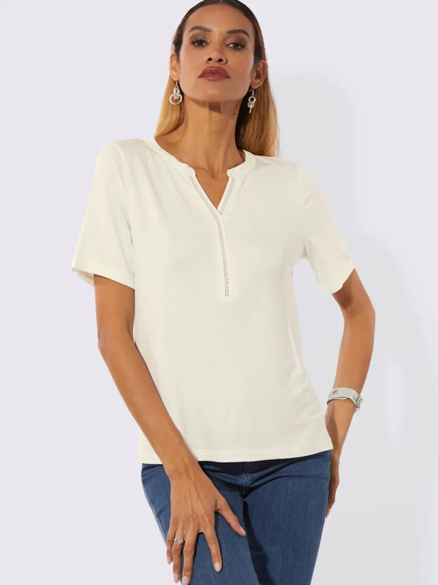T-shirt à manches courtes avec col V et fentes latérales
