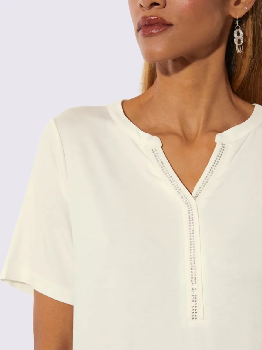 T-shirt à manches courtes avec col V et fentes latérales