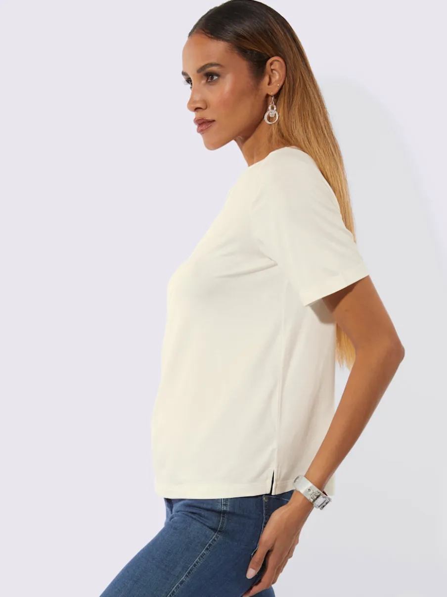 T-shirt à manches courtes avec col V et fentes latérales