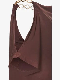 T-shirt à manches courtes avec chaînes dorées et décolleté drapé