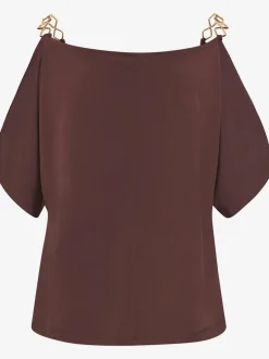 T-shirt à manches courtes avec chaînes dorées et décolleté drapé